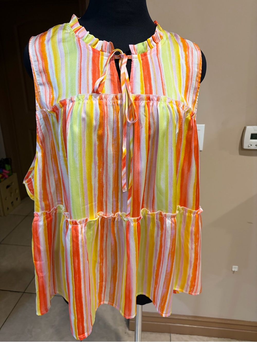 Sleeveless Tiered Striped Blouse - Yellow & Orange